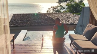 Axel Abysse fists his cunt by the pool