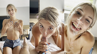 Curious Teen Step Sister Tries Giving Blowjob And Ends Up With A Facial!