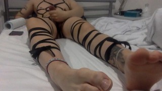 Cute Asian Boy Prostate Massager Anal Butt Plug Toy Masturbation Cumshot Orgasm in Kinky BDSM Outfit