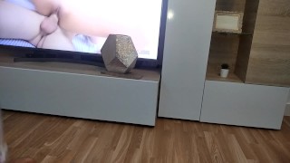 Jerking off a rich cock wet with saliva watching facial from a beautiful busty blonde 18 years old