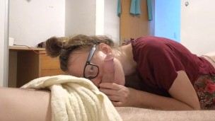 The wife of the boss sucks him