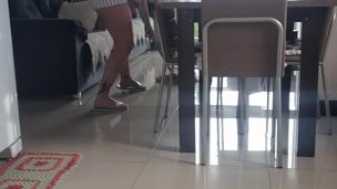 cleaning the house in a mini skirt without panties
