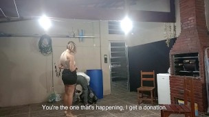 dirty beggar has a lucky day when asking for recyclables at the lady’s house