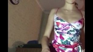 In a beautiful dress and without panties, I play with my pussy with toys and fingers