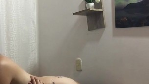 My girlfriend cums and moans when I penetrate her with my strapon.