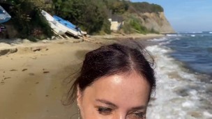 Stepmom fucked her stepson on a nudist beach, constantly looking back