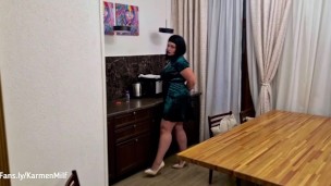 Stepson Films His Stepmom as She Fucks Her Big Ass On The Table