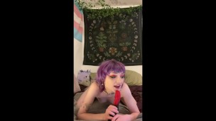 Sucking big demon dildo