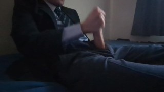 Young Hung Nerd Wanks Wearing School Uniform