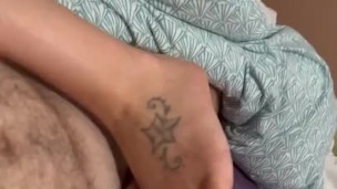 Footjob blowjob sucking balls and cum on small tits