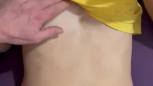 Glasses blowjob and Cumshot on black nylon