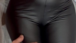 I suck him and he cums on my brand new leather leggibgs