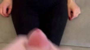 she licks my balls and i cum on her leggings