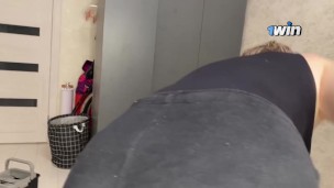 While the stepmother was mopping the floors, the stepson admired her juicy body